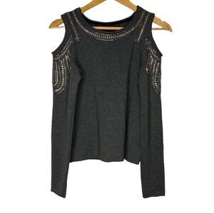 Buffalo By David Bitten Cold Shoulder Beaded Sweatshirt Gray women's size XS